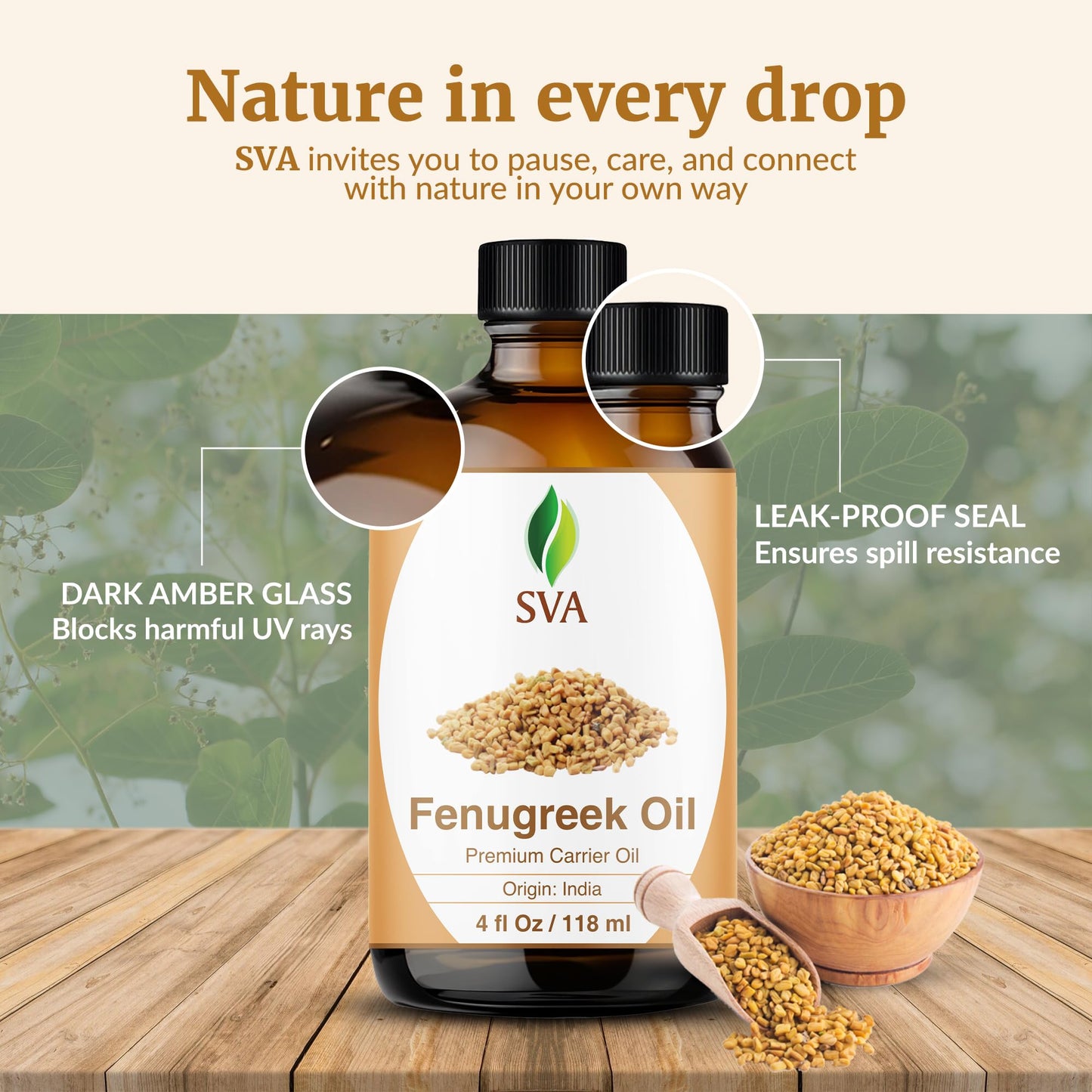 SVA Fenugreek Oil 4oz (118ml) – Premium Carrier Oil for Hair, Scalp & Skin Care (Dropper)