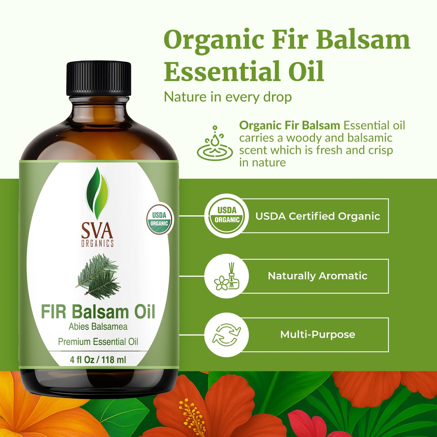 SVA Fir Balsam Essential Oil Organic – 4 oz (With Dropper) | 100% Natural Fir Oil