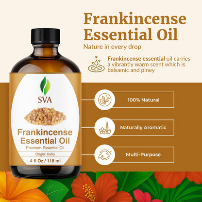 SVA Frankincense Essential Oil – 4 Fl Oz | 100% Natural Boswellia Serrata Oil