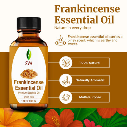 SVA Frankincense Essential Oil – 1 Fl Oz | 100% Natural Boswellia Serrata Oil with Dropper