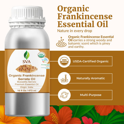 SVA Organic Frankincense Essential Oil – 16 oz – Pure Boswellia Serrata – Diffuser, Skin, Hair & Aromatherapy