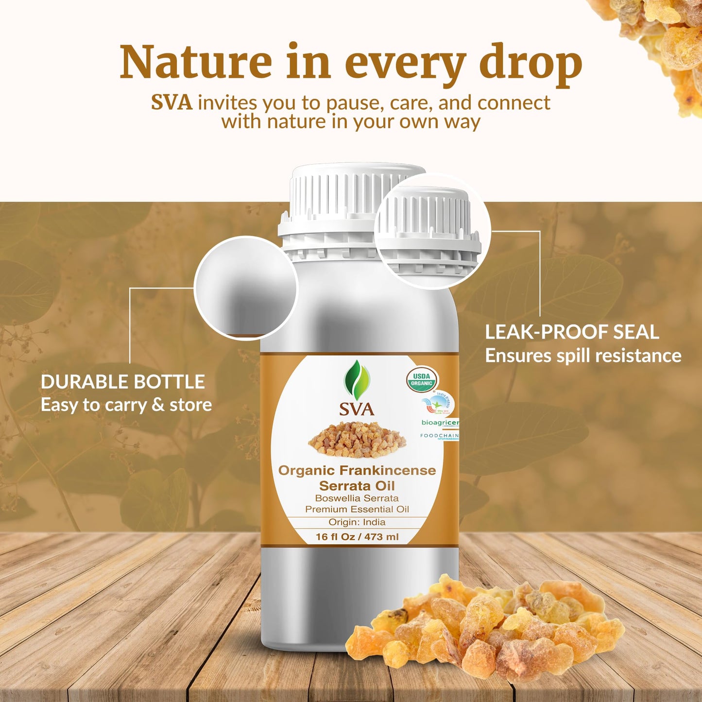 SVA Organic Frankincense Essential Oil – 16 oz – Pure Boswellia Serrata – Diffuser, Skin, Hair & Aromatherapy