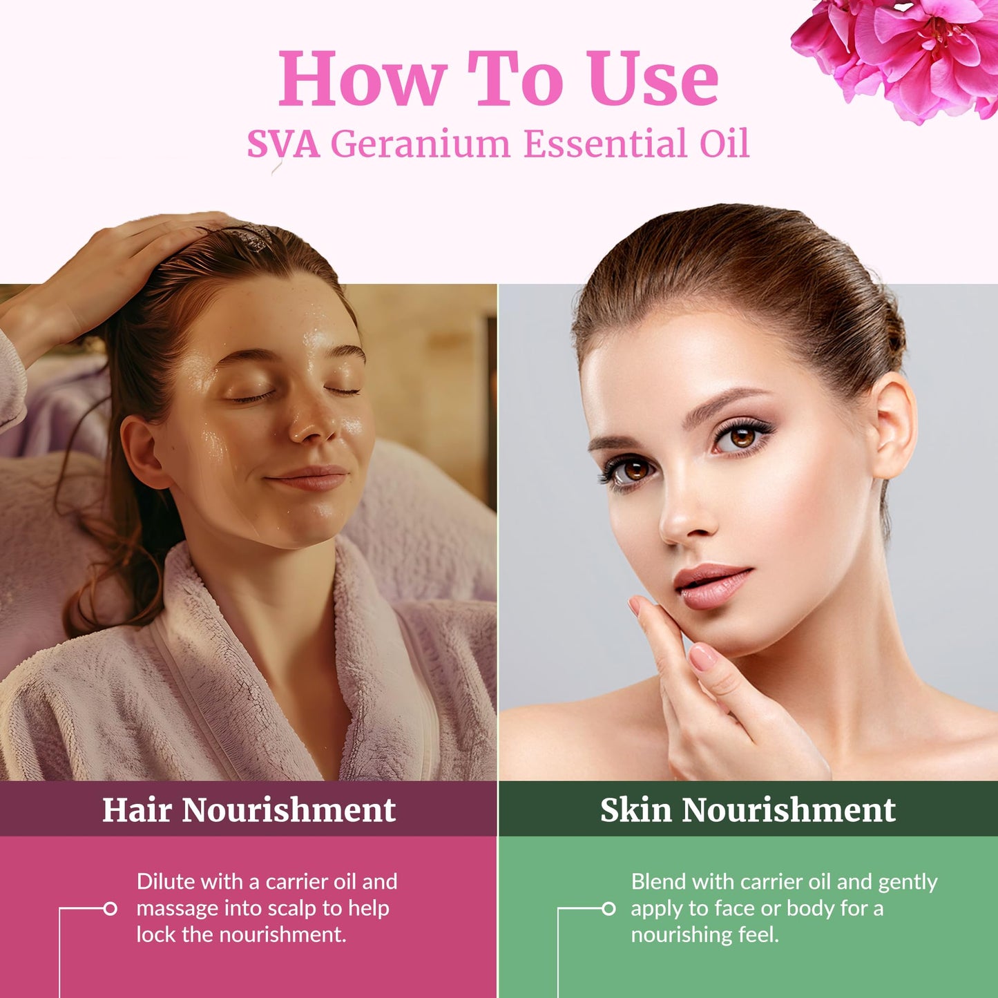 SVA Geranium Essential Oil Organic – 1 Fl Oz | 100% Natural, Diffuser, Skin & Hair Care
