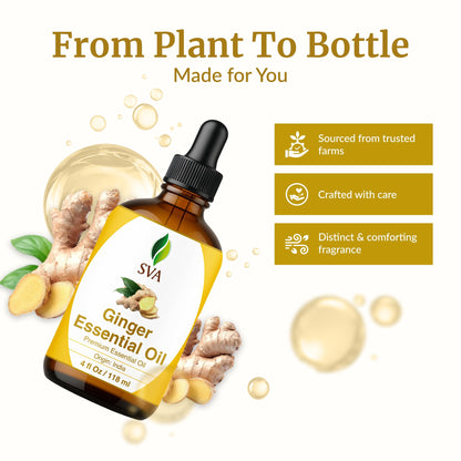SVA Ginger Essential Oil – 4 oz | 100% Natural for Diffuser, Skin & Hair
