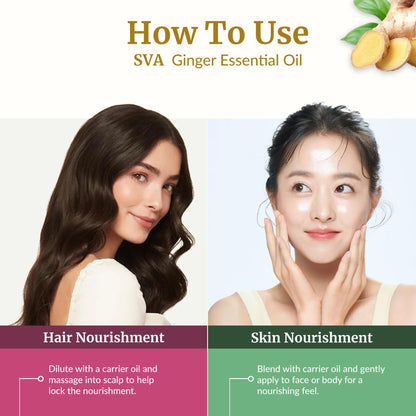 SVA Ginger Essential Oil – 4 oz | 100% Natural for Diffuser, Skin & Hair