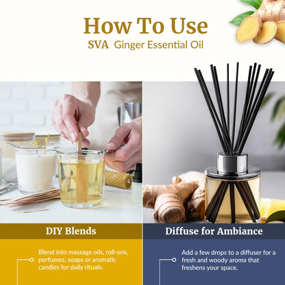 SVA Ginger Essential Oil – 4 oz | 100% Natural for Diffuser, Skin & Hair