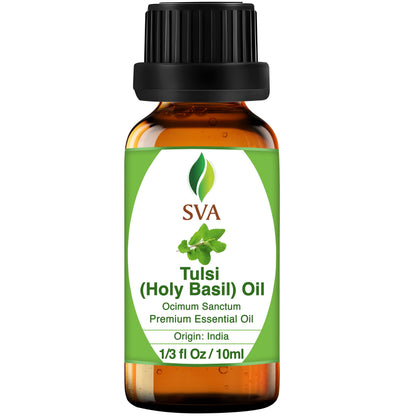 SVA Holy Tulsi Essential Oil – 1/3 oz | 100% Natural Tulsi Oil for Diffuser, Hair, Skin & Aromatherapy