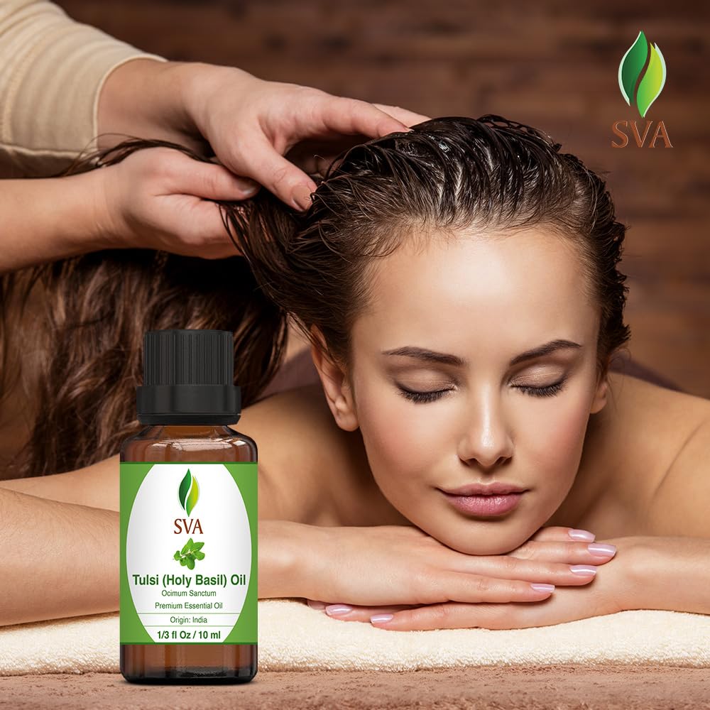 SVA Holy Tulsi Essential Oil – 1/3 oz | 100% Natural Tulsi Oil for Diffuser, Hair, Skin & Aromatherapy