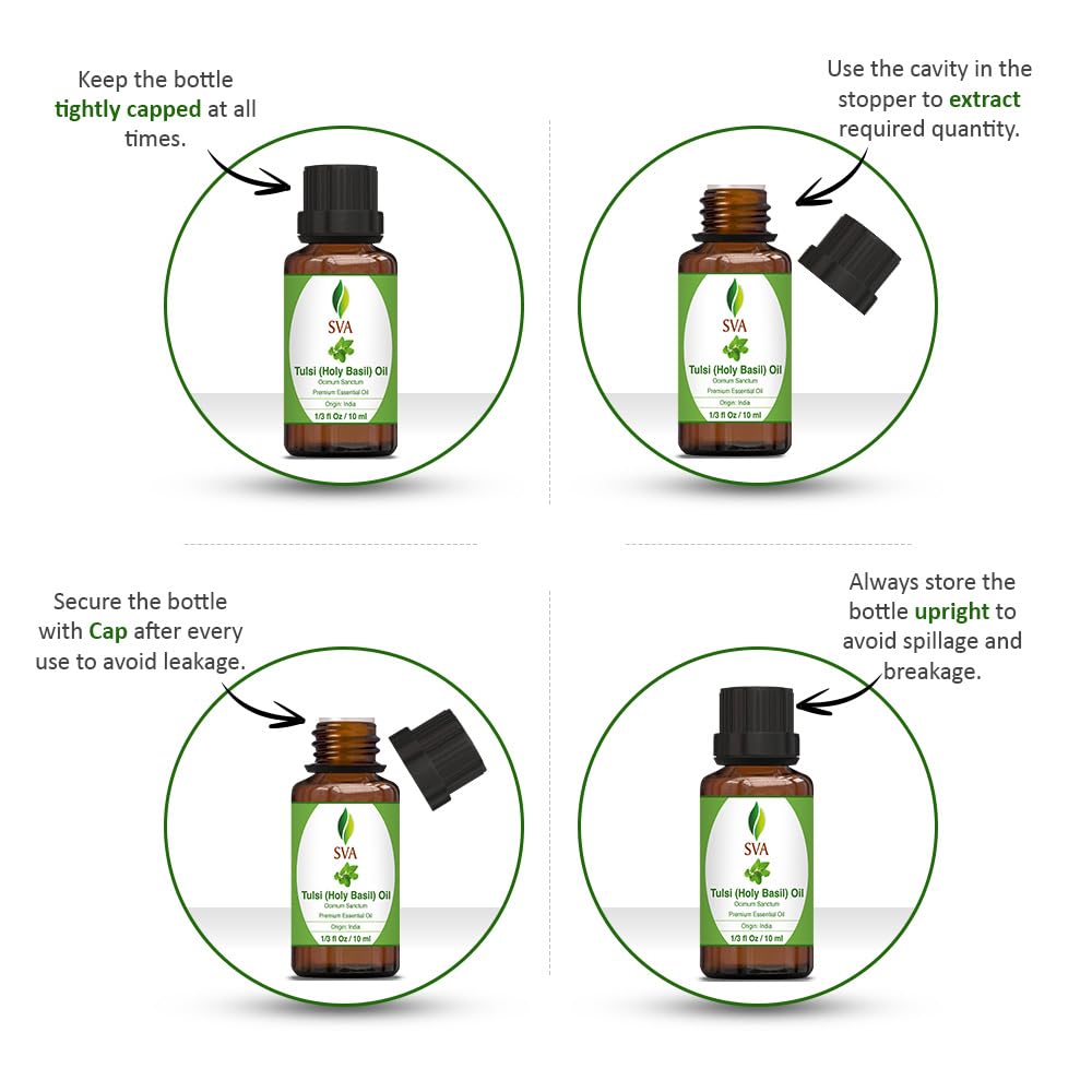 SVA Holy Tulsi Essential Oil – 1/3 oz | 100% Natural Tulsi Oil for Diffuser, Hair, Skin & Aromatherapy