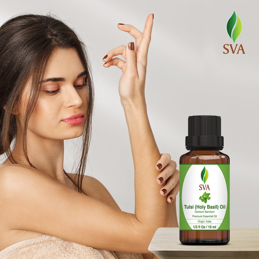 SVA Holy Tulsi Essential Oil – 1/3 oz | 100% Natural Tulsi Oil for Diffuser, Hair, Skin & Aromatherapy