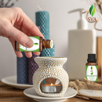 SVA Holy Tulsi Essential Oil – 1/3 oz | 100% Natural Tulsi Oil for Diffuser, Hair, Skin & Aromatherapy