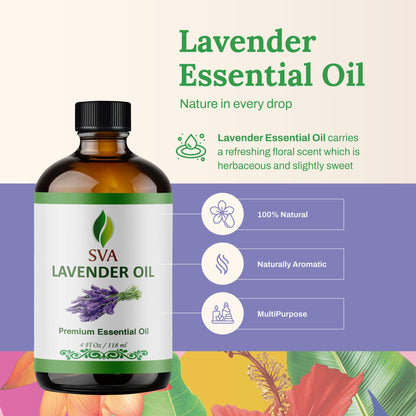 SVA Lavender Essential Oil 4oz - 100% Natural | Diffuser & Aromatherapy