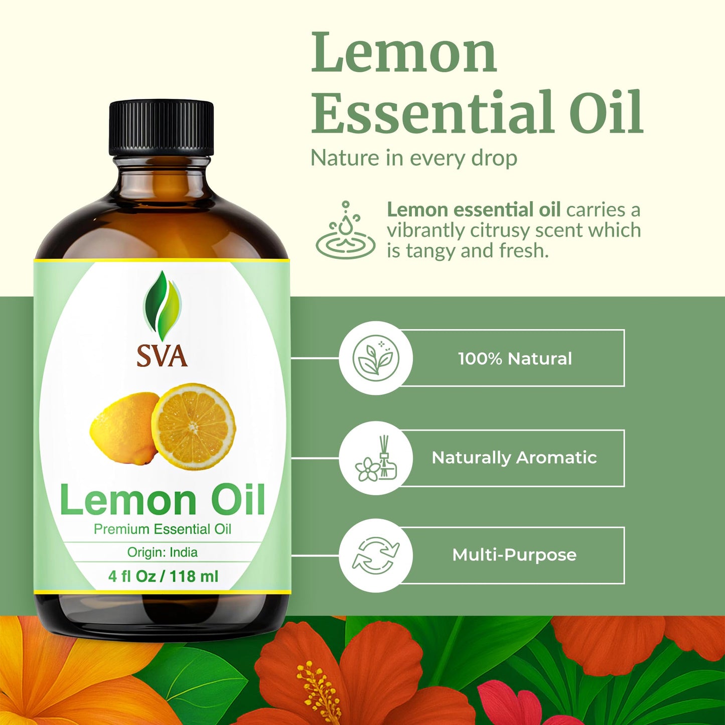SVA Lemon Essential Oil - 4 oz | 100% Natural, with Dropper