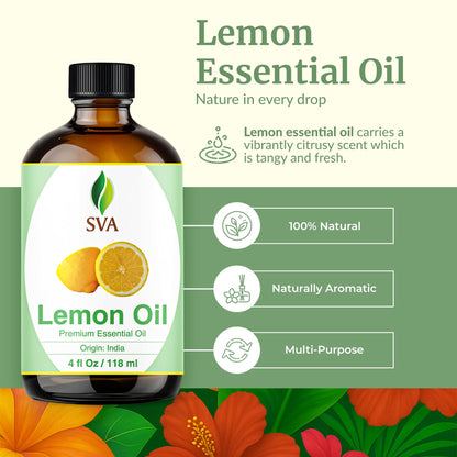 SVA Lemon Essential Oil - 4 oz | 100% Natural, with Dropper