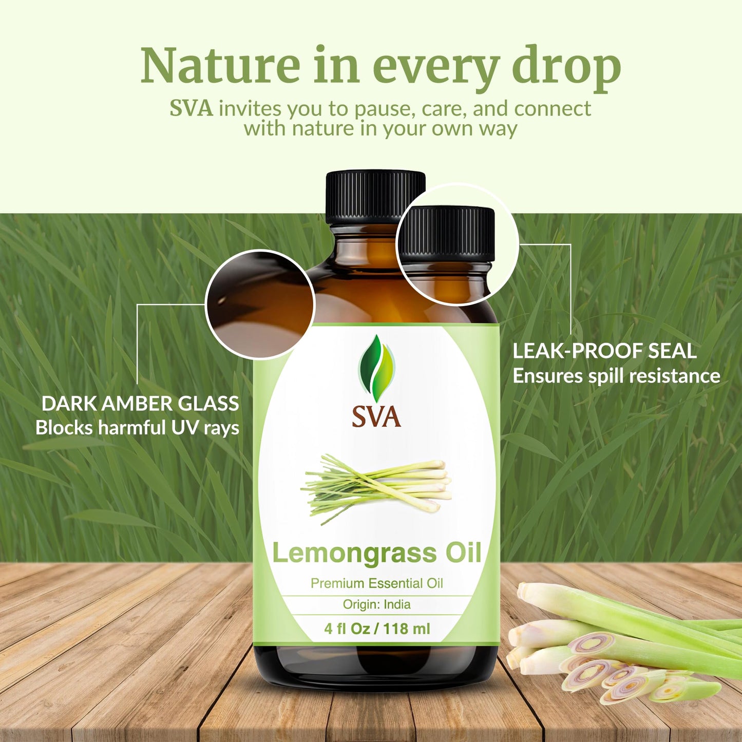 SVA Lemongrass Essential Oil 4 Oz – 100% Natural, Dropper