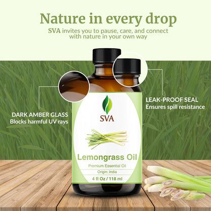 SVA Lemongrass Essential Oil 4 Oz – 100% Natural, Dropper