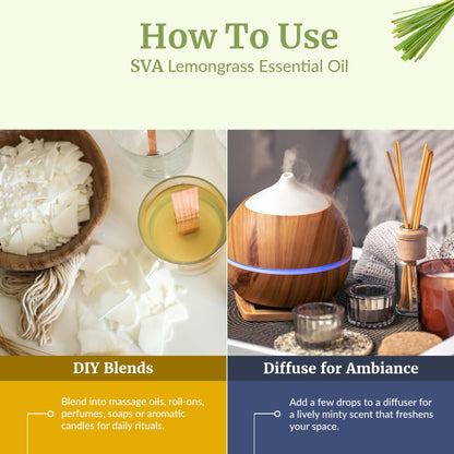 SVA Lemongrass Essential Oil 4 Oz – 100% Natural, Dropper