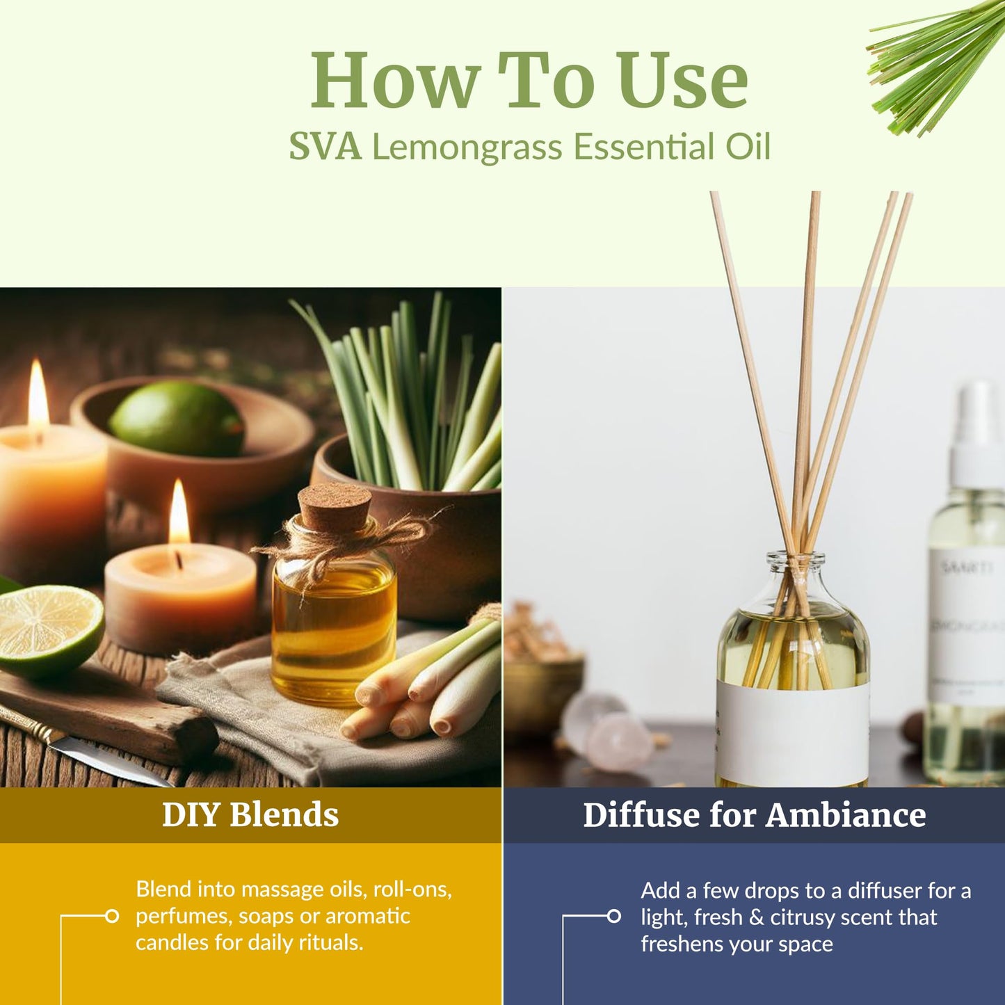 SVA Lemongrass Essential Oil Organic – 16oz | 100% Natural Lemongrass Oil for Hair, Skin, Diffuser