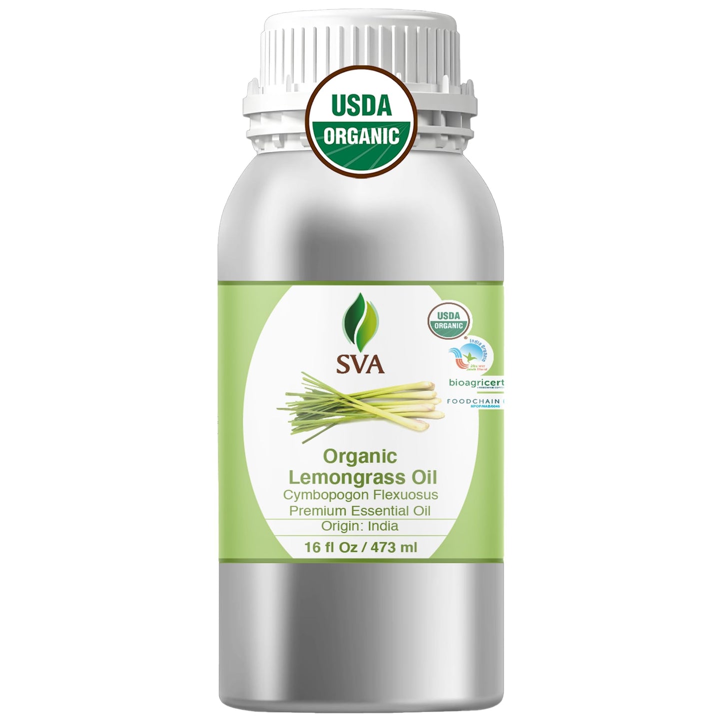 SVA Lemongrass Essential Oil Organic – 16oz | 100% Natural Lemongrass Oil for Hair, Skin, Diffuser