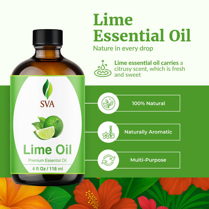 SVA Lime Essential Oil – 4 Oz, 100% Natural with Dropper | Diffuser, Skin & Hair Care