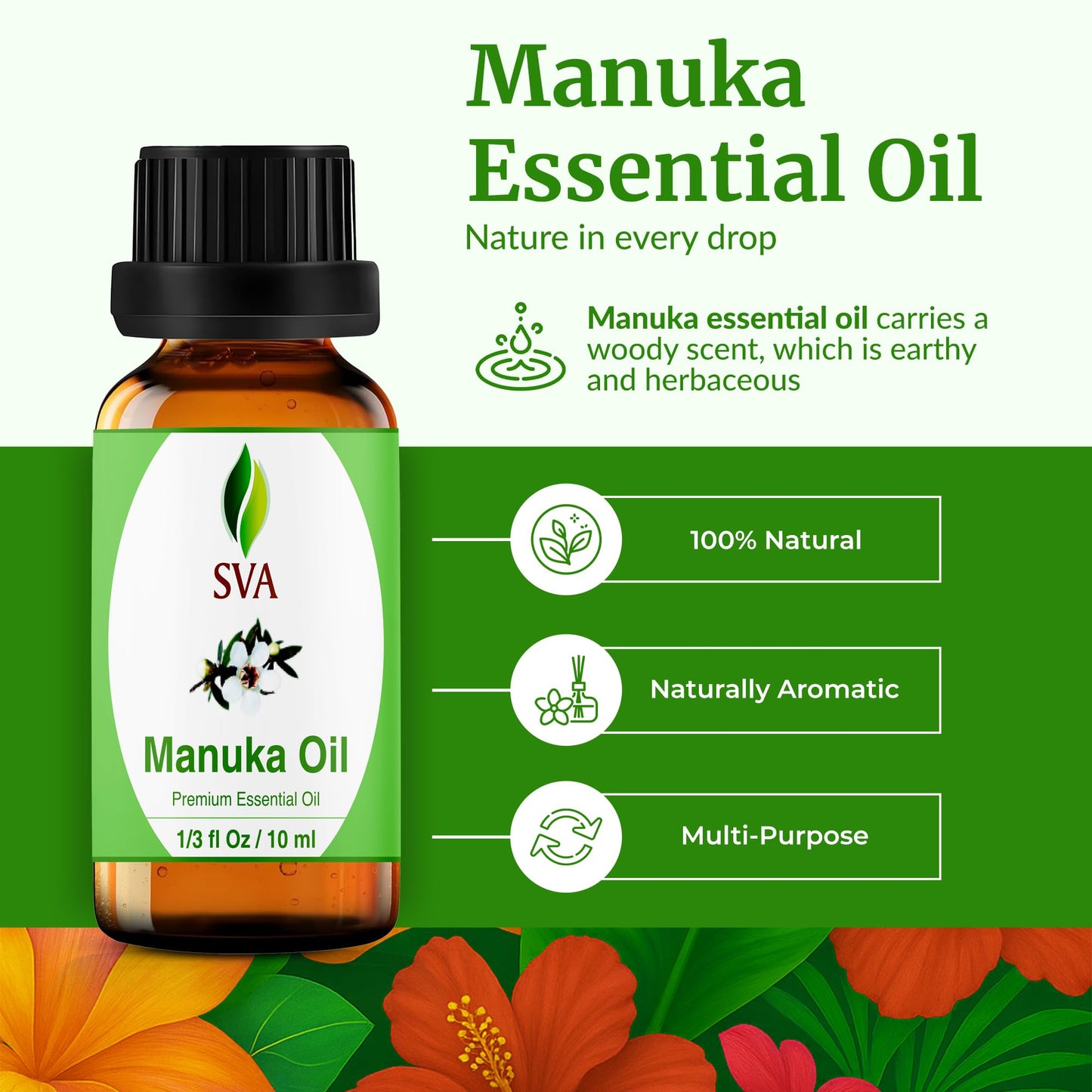 SVA Manuka Essential Oil – 1/3 Fl Oz | 100% Natural Manuka Oil