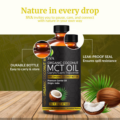SVA MCT Oil Organic - 16oz Cold-Pressed Carrier Oil for Face, Skin & Hair