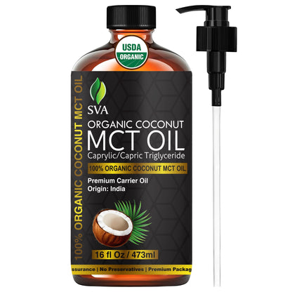 SVA MCT Oil Organic - 16oz Cold-Pressed Carrier Oil for Face, Skin & Hair