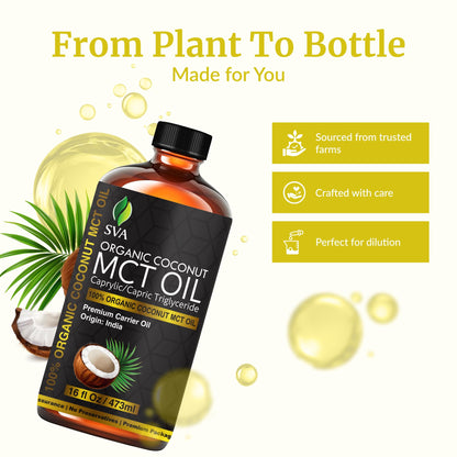 SVA MCT Oil Organic - 16oz Cold-Pressed Carrier Oil for Face, Skin & Hair
