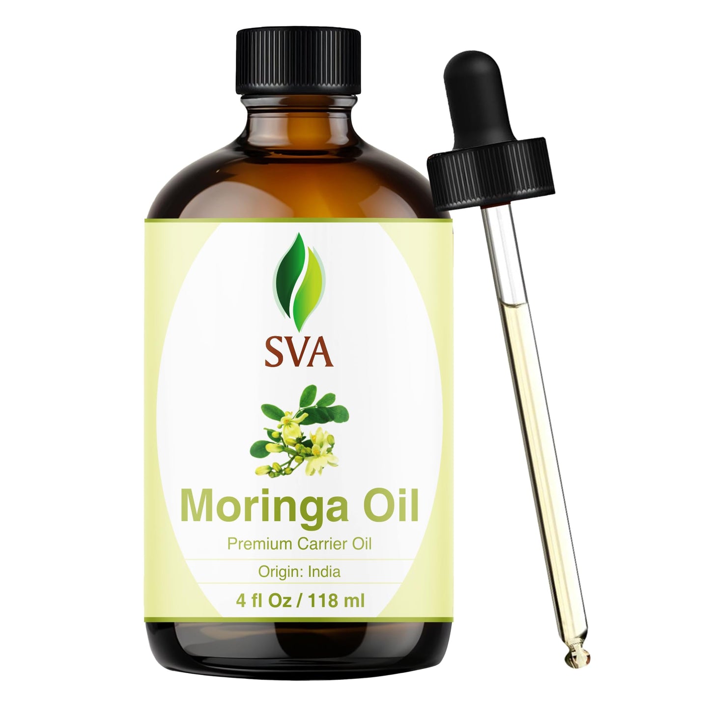 SVA Moringa Seed Oil - 4 Fl Oz | 100% Natural Cold-Pressed Moringa Carrier Oil with Dropper