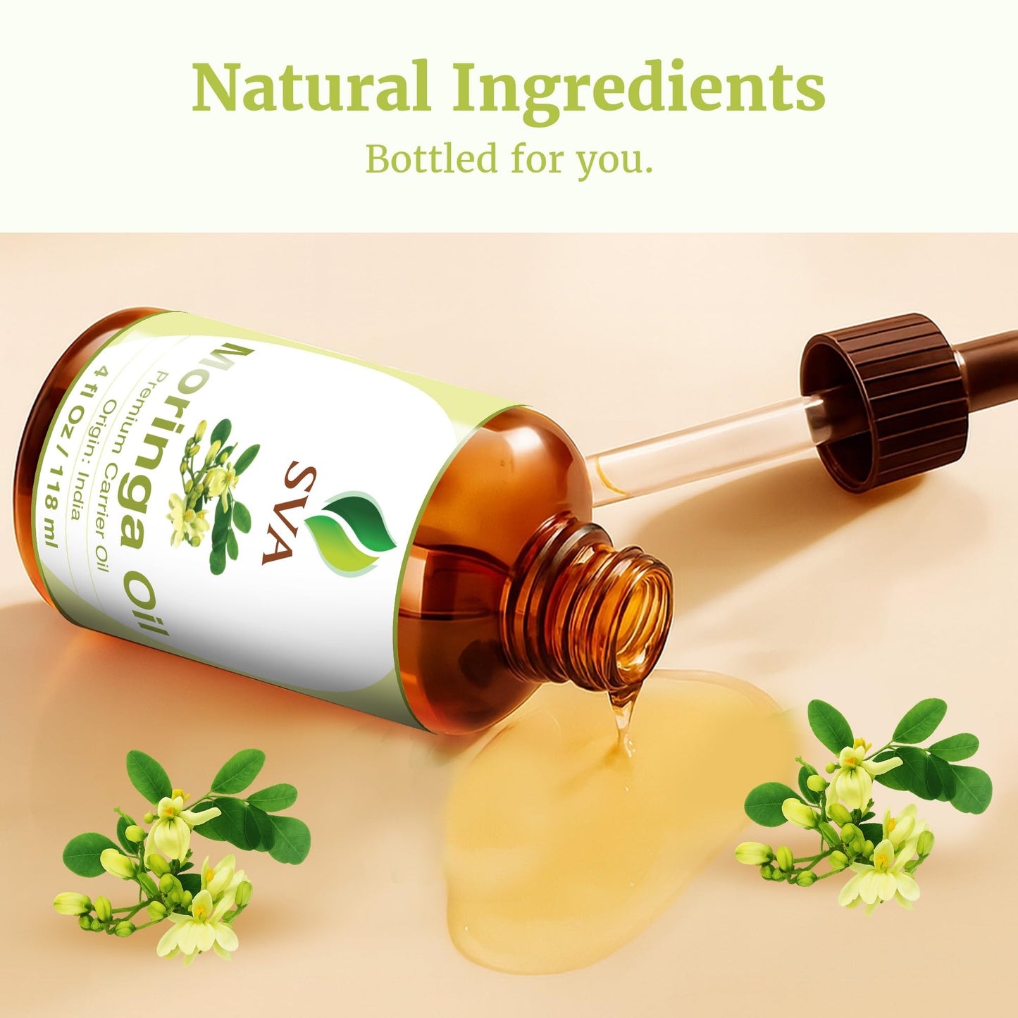 SVA Moringa Seed Oil - 4 Fl Oz | 100% Natural Cold-Pressed Moringa Carrier Oil with Dropper