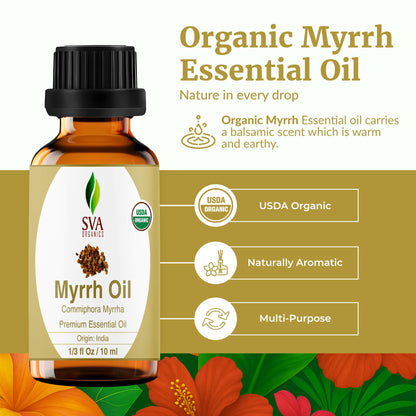 SVA Myrrh Essential Oil Organic – 1/3 Fl Oz | 100% Natural Myrrh Oil