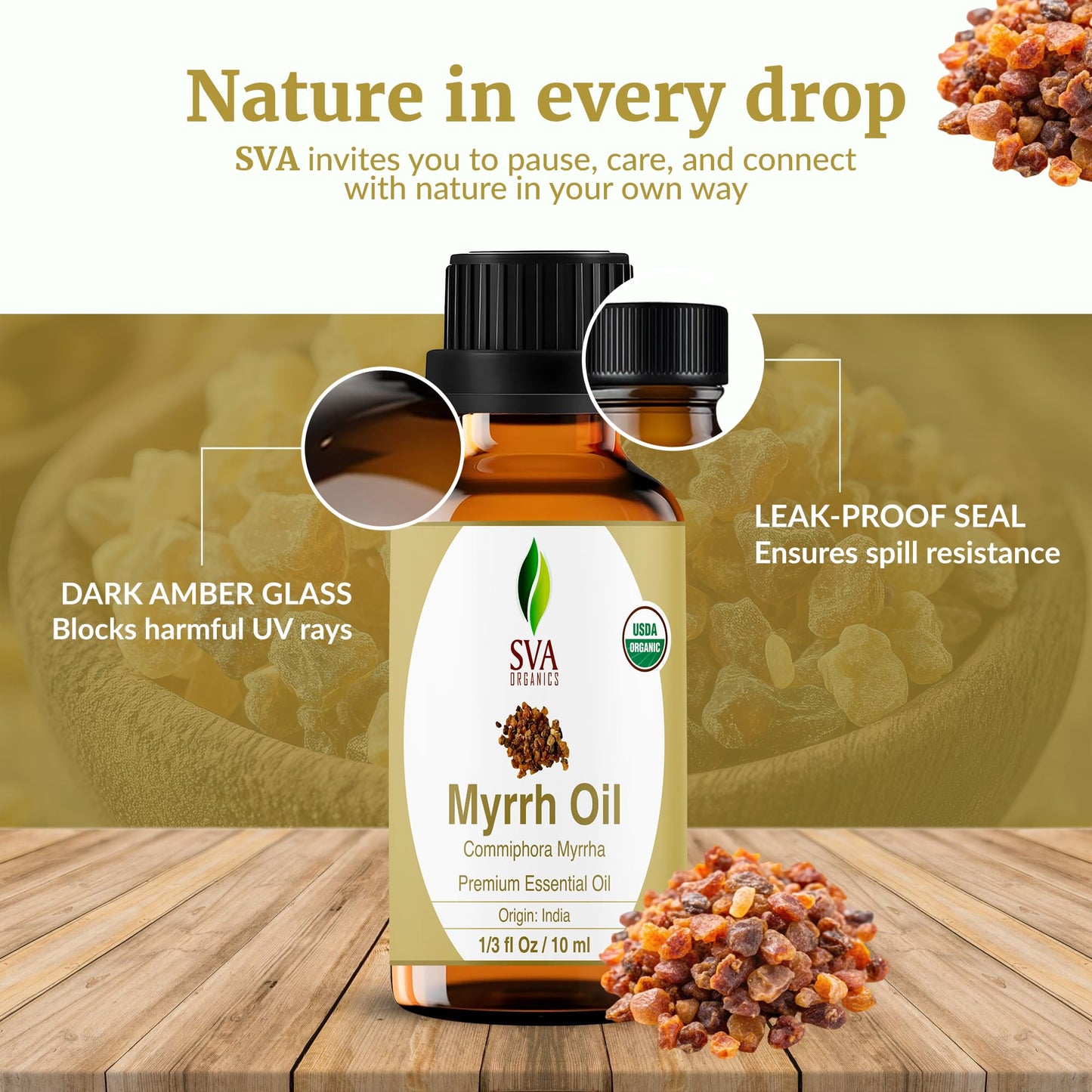 SVA Myrrh Essential Oil Organic – 1/3 Fl Oz | 100% Natural Myrrh Oil