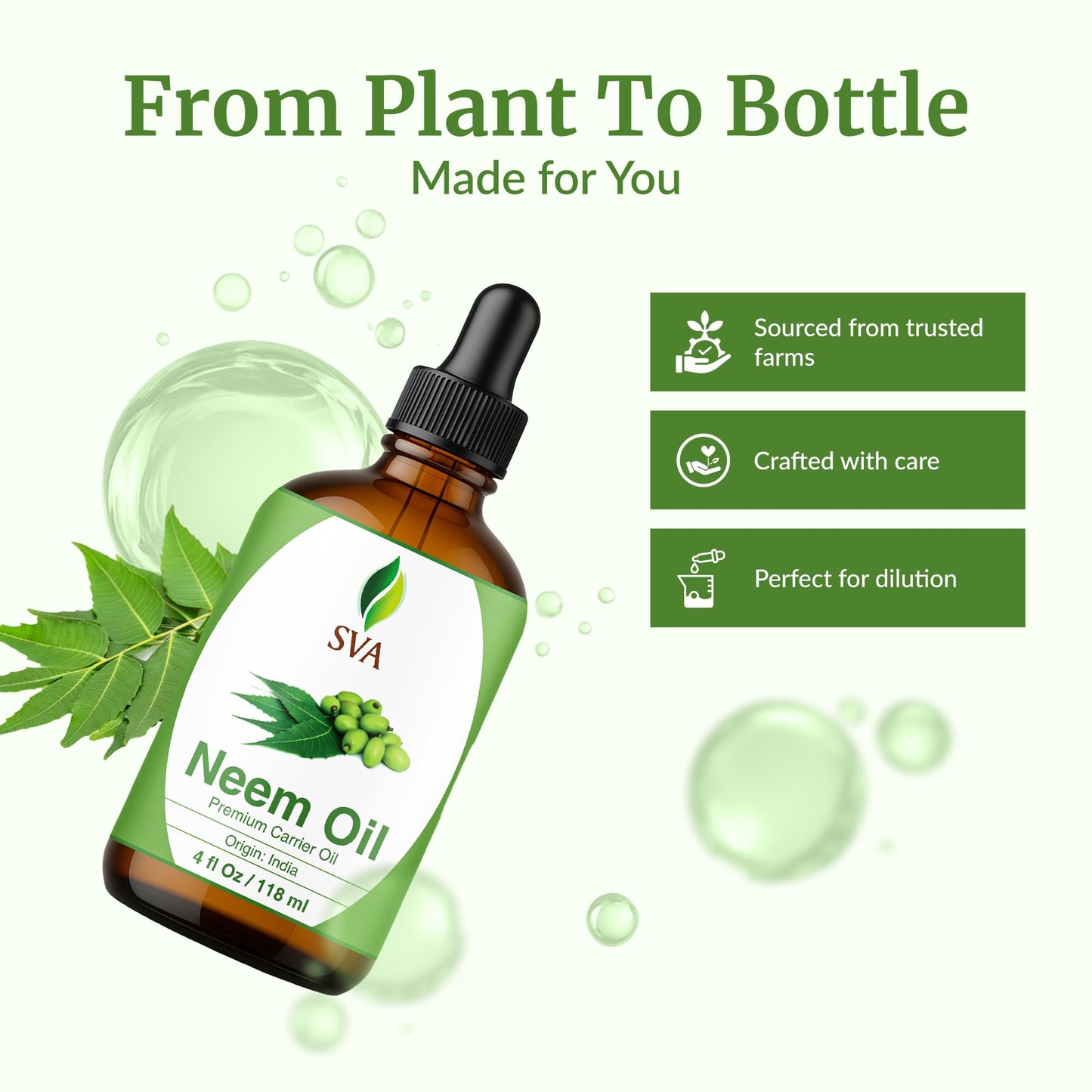 SVA Neem Seed Oil 4 oz – 100% Natural Cold-Pressed Neem Carrier Oil