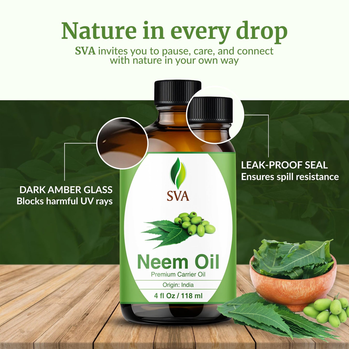 SVA Neem Seed Oil 4 oz – 100% Natural Cold-Pressed Neem Carrier Oil