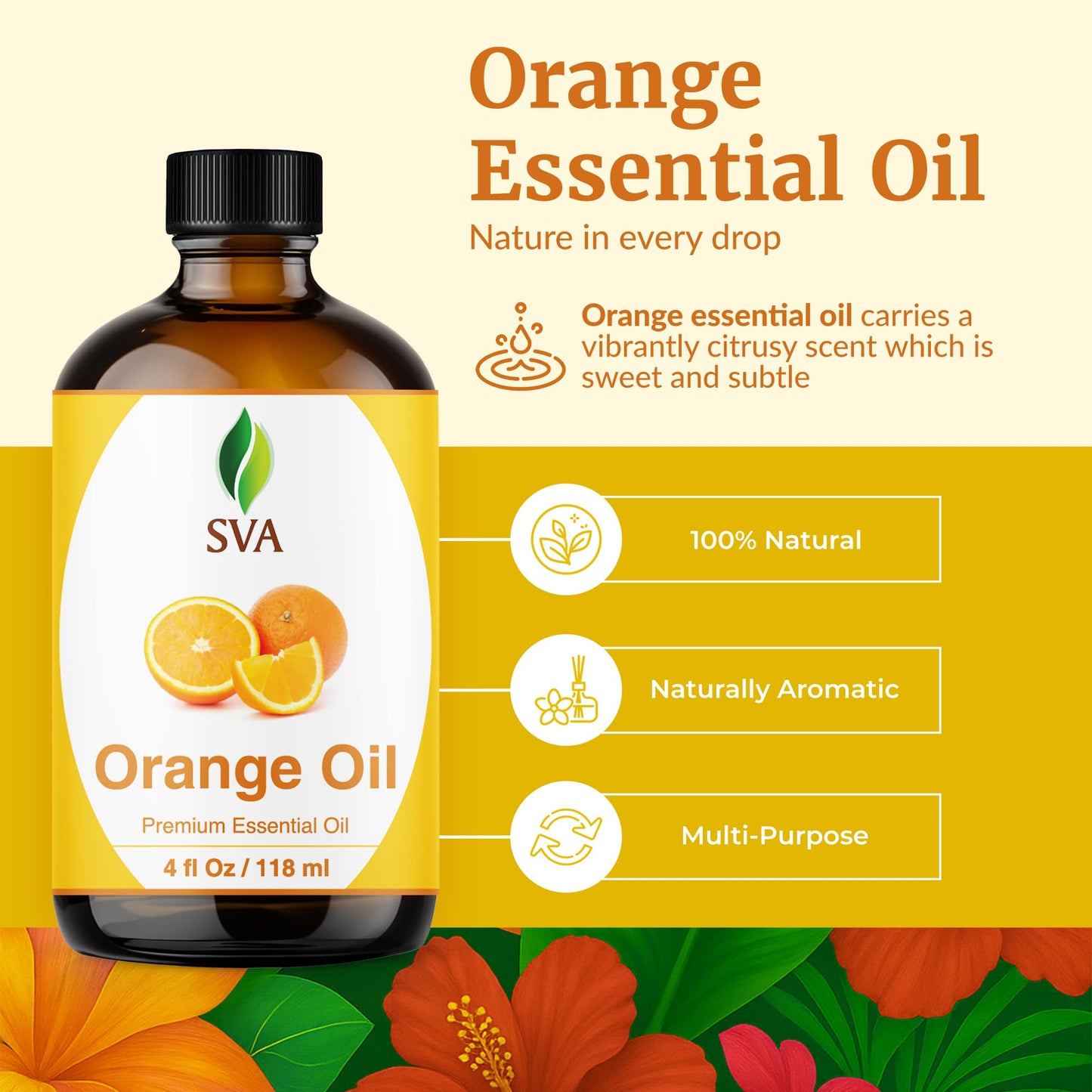 SVA Orange Essential Oil – 4 Fl Oz – 100% Natural Orange Oil with Dropper