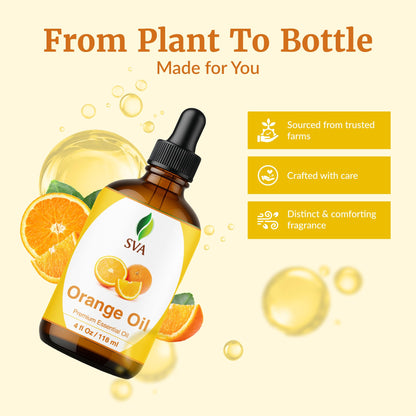 SVA Orange Essential Oil – 4 Fl Oz – 100% Natural Orange Oil with Dropper