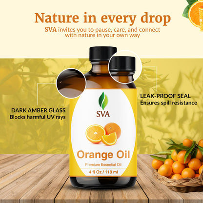 SVA Orange Essential Oil – 4 Fl Oz – 100% Natural Orange Oil with Dropper