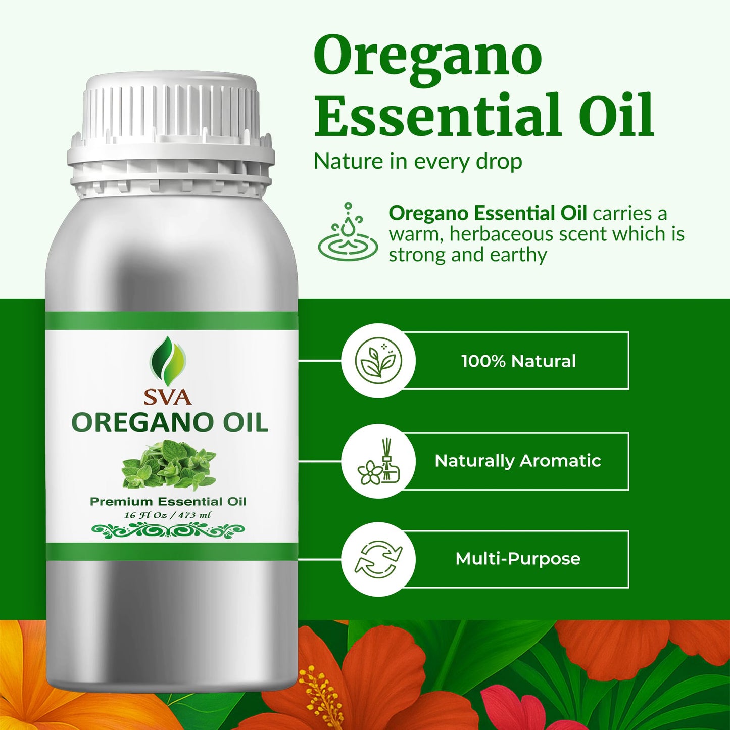 SVA Oregano Essential Oil 16oz – 100% Natural, Diffuser & Spa Oil