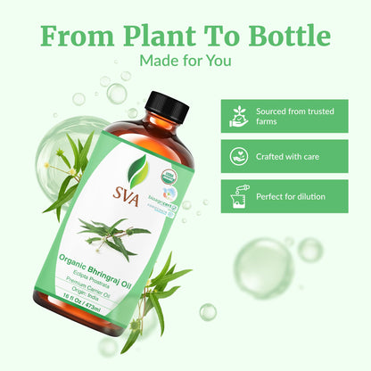 SVA Organic Bhringraj Oil 16oz | Premium Carrier Oil for Hair Care, Scalp Massage & Skin Care