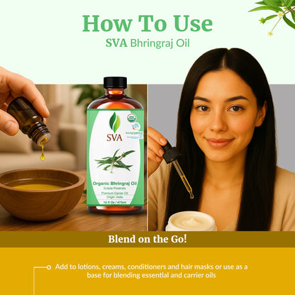 SVA Organic Bhringraj Oil 16oz | Premium Carrier Oil for Hair Care, Scalp Massage & Skin Care