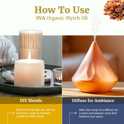 SVA Myrrh Essential Oil Organic – 1/3 Fl Oz | 100% Natural Myrrh Oil