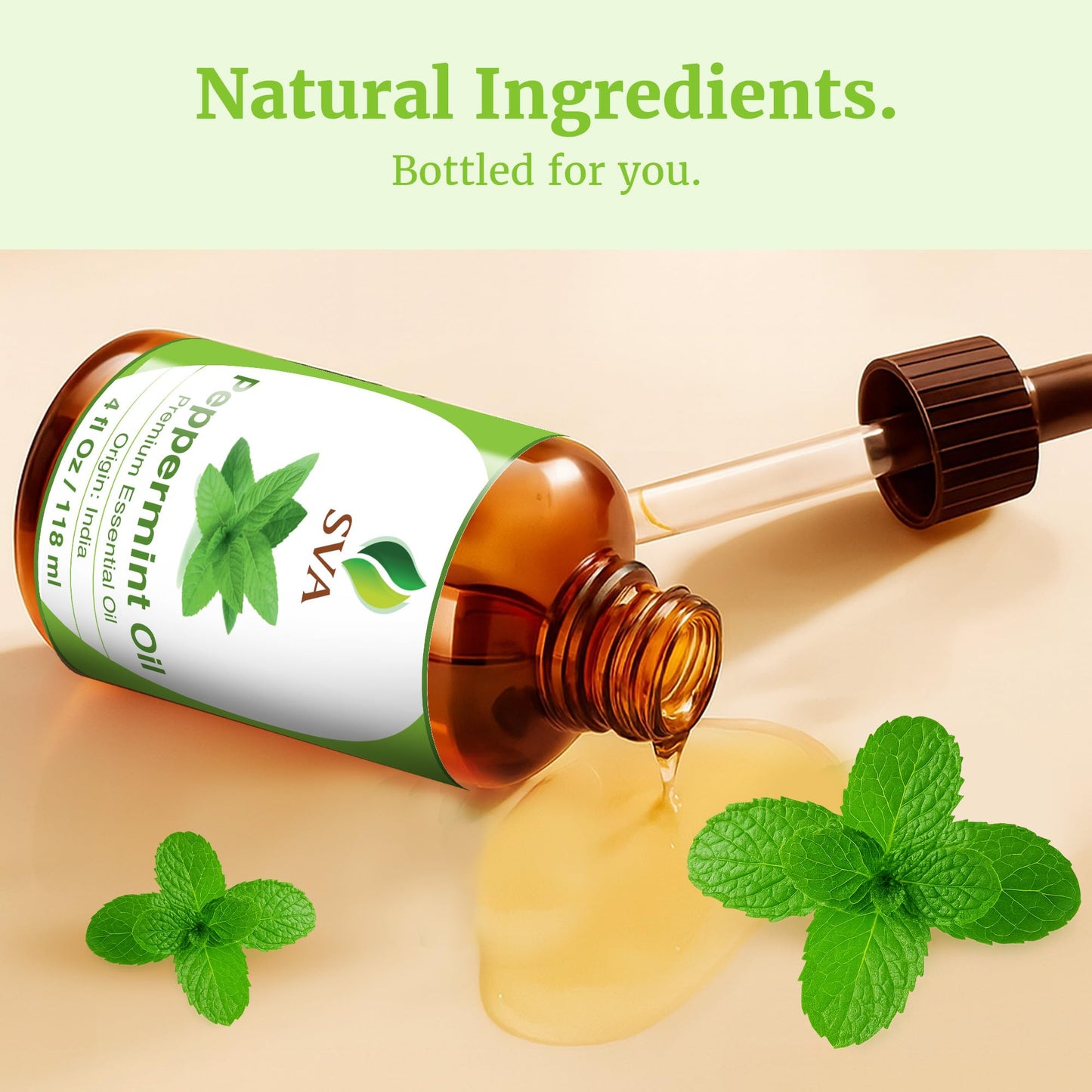 SVA Peppermint Essential Oil – 4 Fl Oz – 100% Natural for Diffuser, Hair, Skin & Aromatherapy