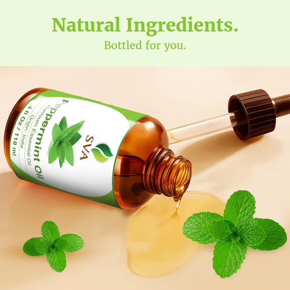 SVA Peppermint Essential Oil – 4 Fl Oz – 100% Natural for Diffuser, Hair, Skin & Aromatherapy