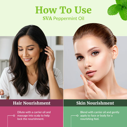 SVA Peppermint Essential Oil – 4 Fl Oz – 100% Natural for Diffuser, Hair, Skin & Aromatherapy