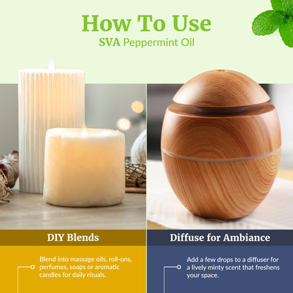 SVA Peppermint Essential Oil – 4 Fl Oz – 100% Natural for Diffuser, Hair, Skin & Aromatherapy