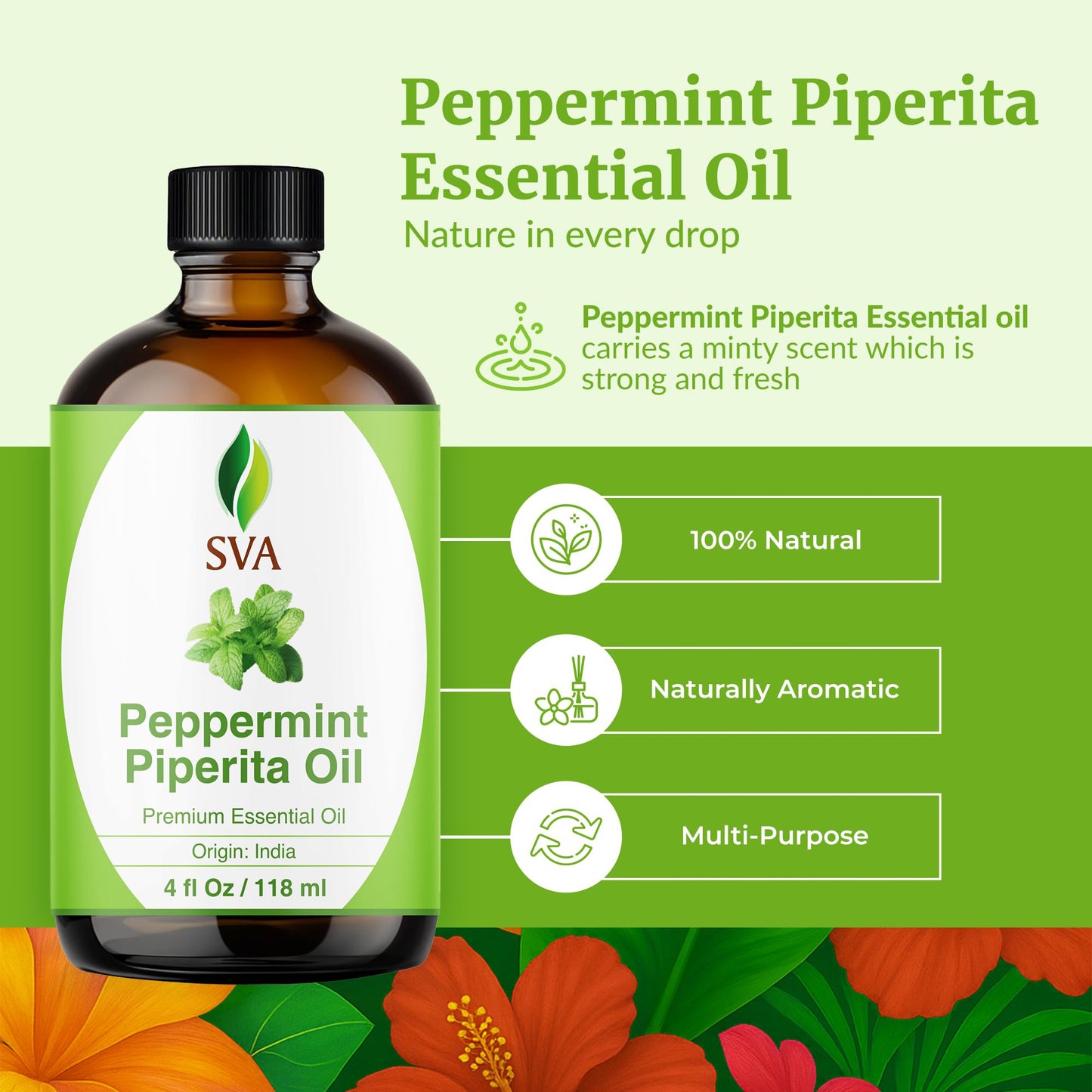 SVA Peppermint Piperita Essential Oil – 4oz – 100% Natural | Aromatherapy & Skin Care