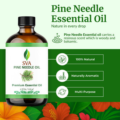 SVA Pine Needle Essential Oil – 4 Oz | 100% Natural Pine Needle Oil for Diffuser, Hair & Skin Care