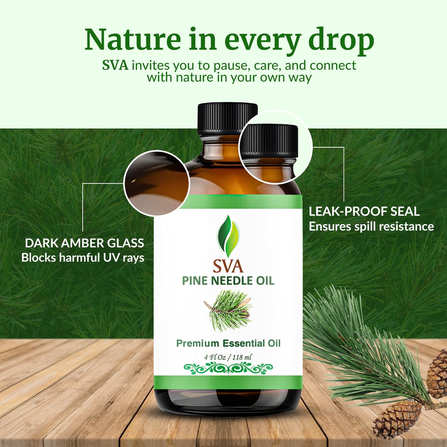 SVA Pine Needle Essential Oil – 4 Oz | 100% Natural Pine Needle Oil for Diffuser, Hair & Skin Care