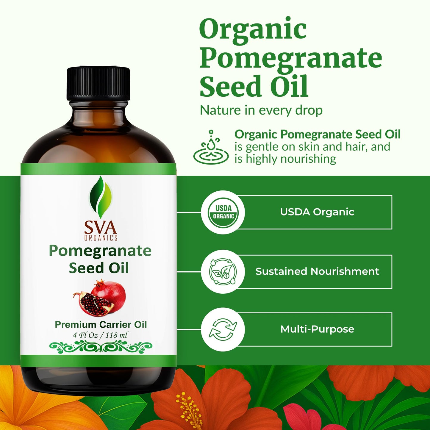 SVA Pomegranate Seed Organic Oil – 4oz | Cold-Pressed Carrier Oil for Face, Skin & Hair