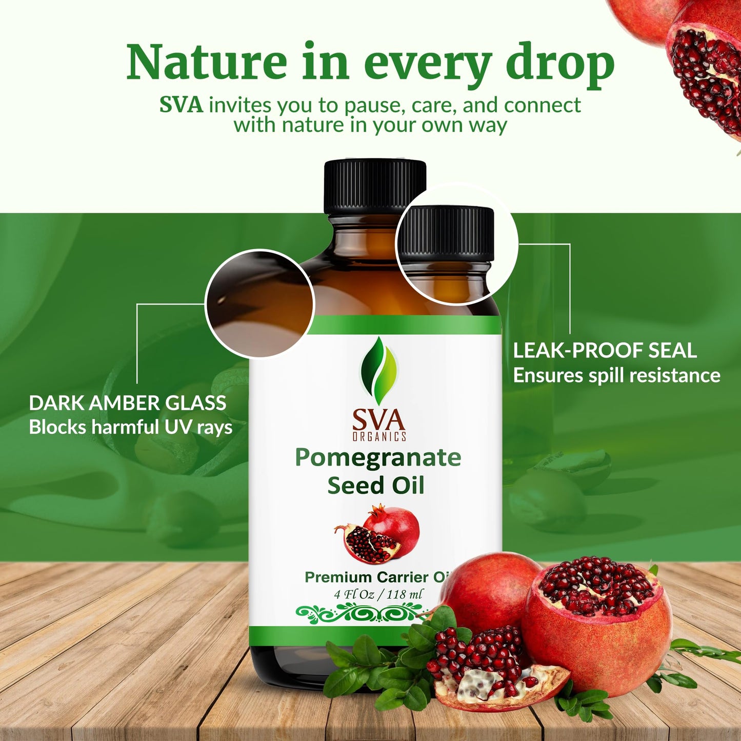 SVA Pomegranate Seed Organic Oil – 4oz | Cold-Pressed Carrier Oil for Face, Skin & Hair